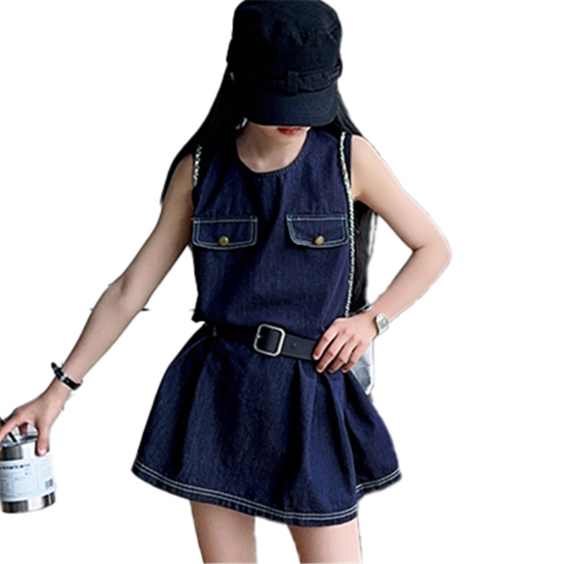 Vintage Fashion Girl - Stylish Kids Fashion Denim Bodysuit Dress