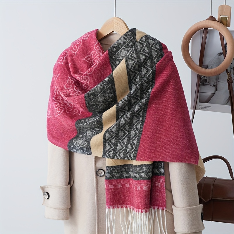 Vintage Fashion Look - 1pc Multi-Color Ethnic Style Faux Scarf,