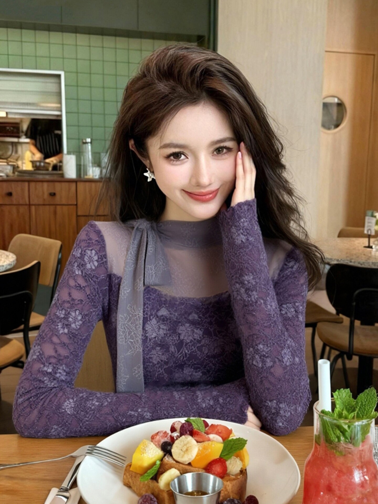 Women Purple GothicT-shirt Har - Turtleneck Knit 90S ulasan dan harga