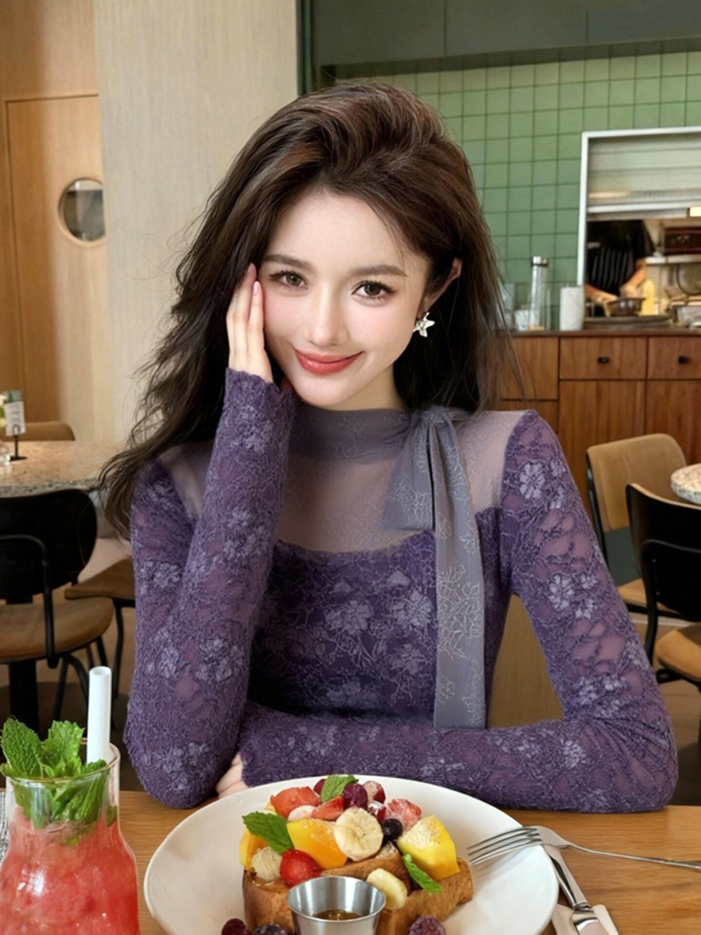 Women Purple GothicT-shirt Har - Turtleneck Knit 90S ulasan dan harga