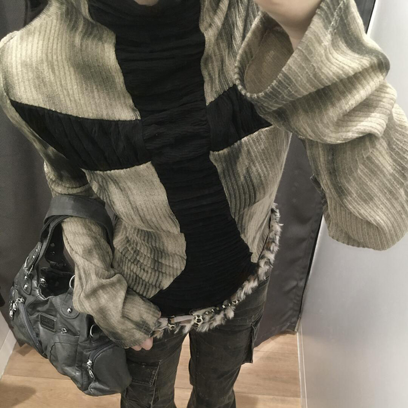 Goth Cross Subculture slim top - Turtleneck Knit 90S ulasan dan harga