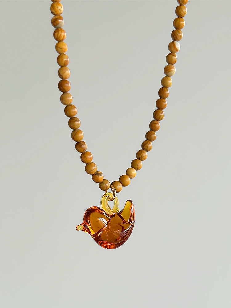 Wooden Bead Glass Bird Necklac - Vintage Vibes Fashion ulasan dan harga