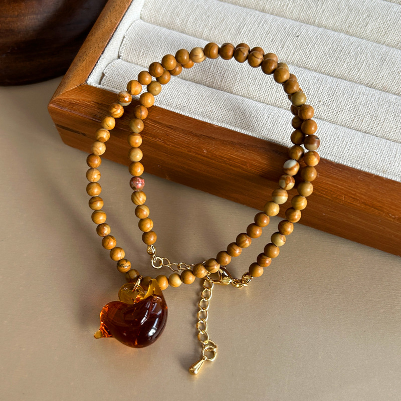 Wooden Bead Glass Bird Necklac - Vintage Vibes Fashion ulasan dan harga