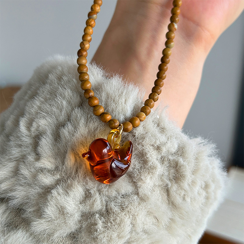 Wooden Bead Glass Bird Necklac - Vintage Vibes Fashion ulasan dan harga