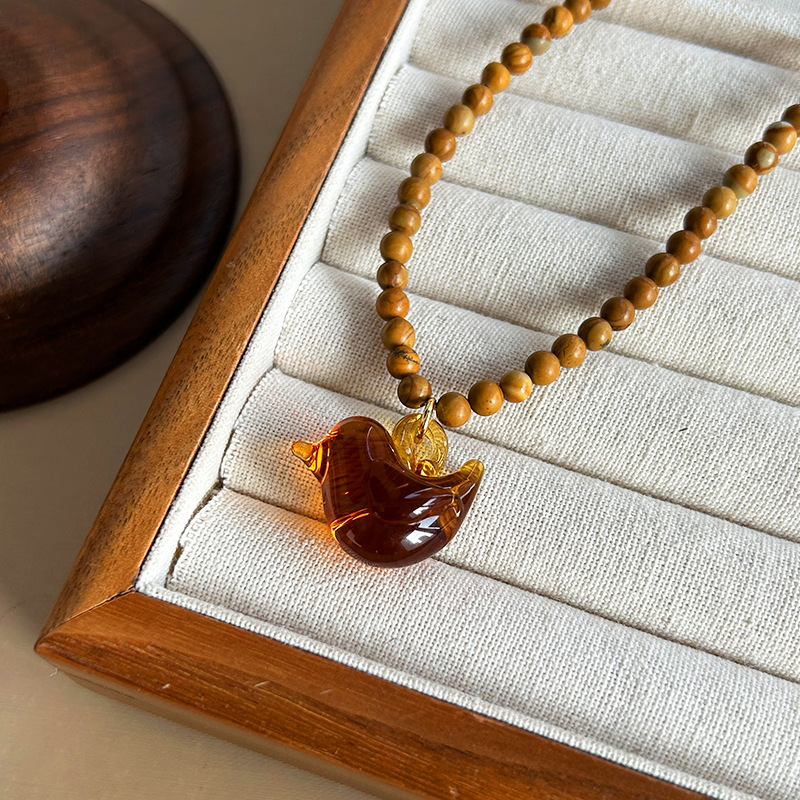 Wooden Bead Glass Bird Necklac - Vintage Vibes Fashion ulasan dan harga