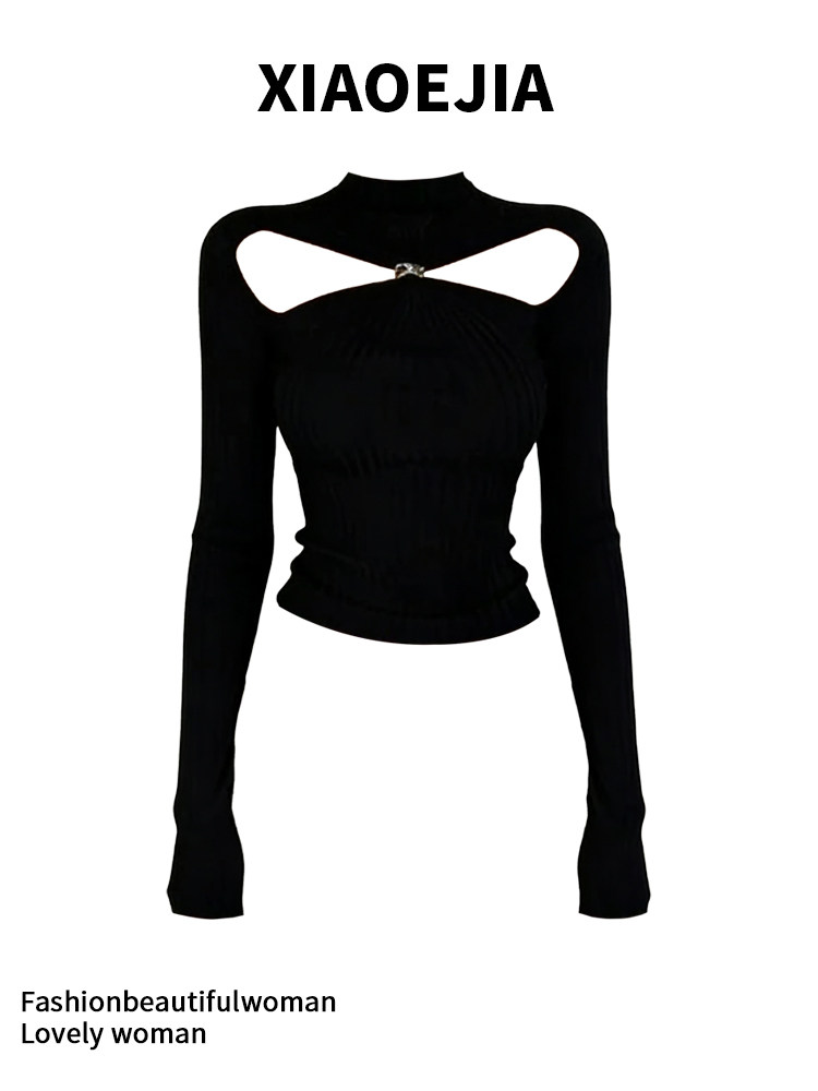 Women Black GothicT-shirt Hara - Turtleneck Knit 90S ulasan dan harga