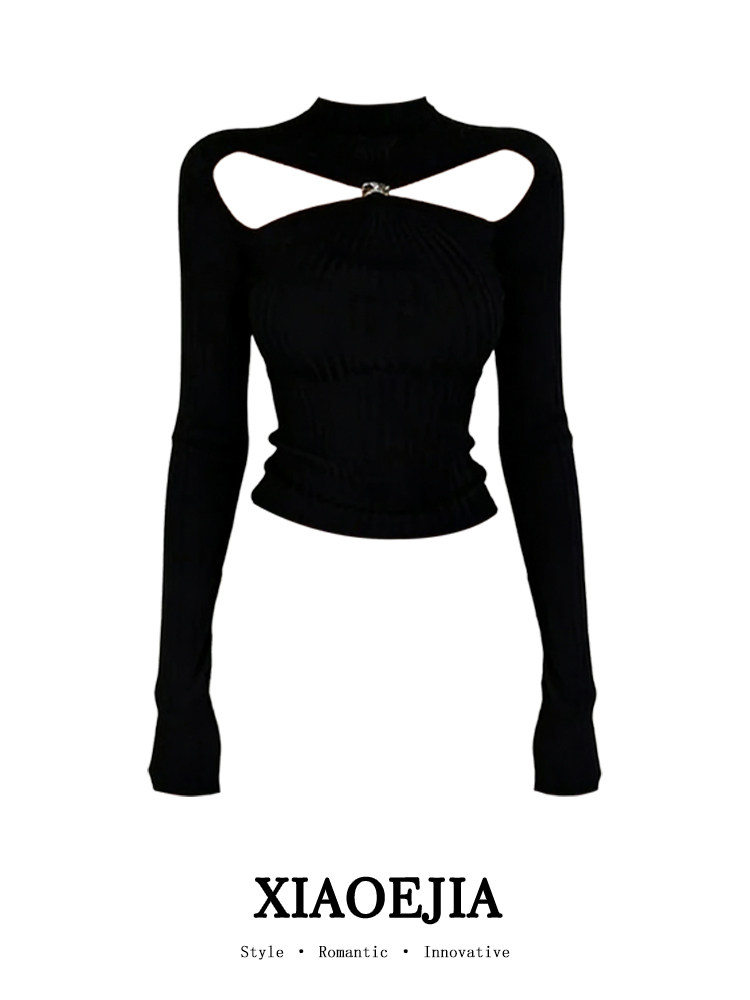 Women Black GothicT-shirt Hara - Turtleneck Knit 90S ulasan dan harga