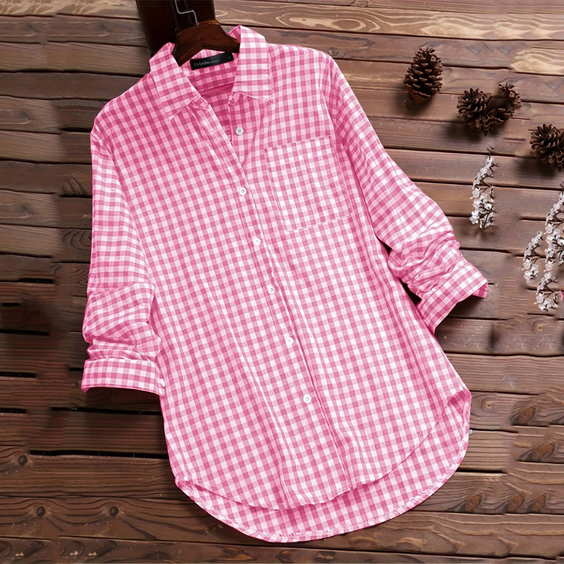 Loose Plaid Shirt Collar Long  - Vintage Fashion Ebay ulasan dan harga