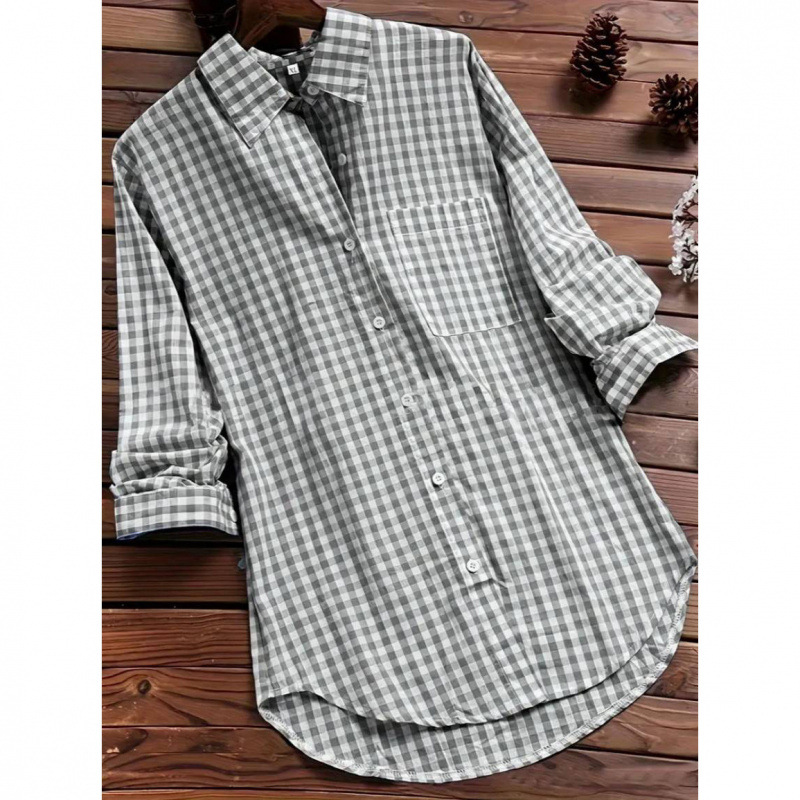 Loose Plaid Shirt Collar Long  - Vintage Fashion Ebay ulasan dan harga