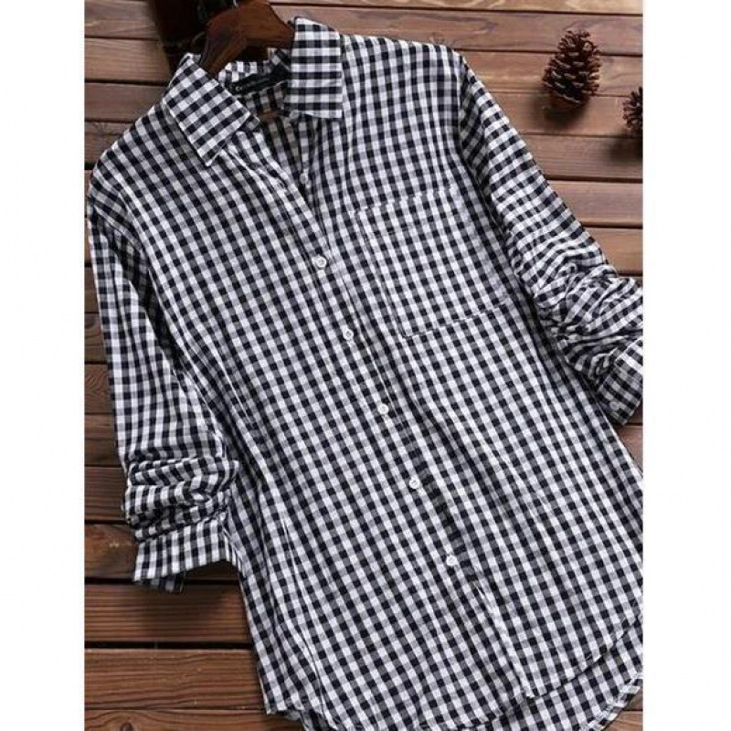 Loose Plaid Shirt Collar Long  - Vintage Fashion Ebay ulasan dan harga