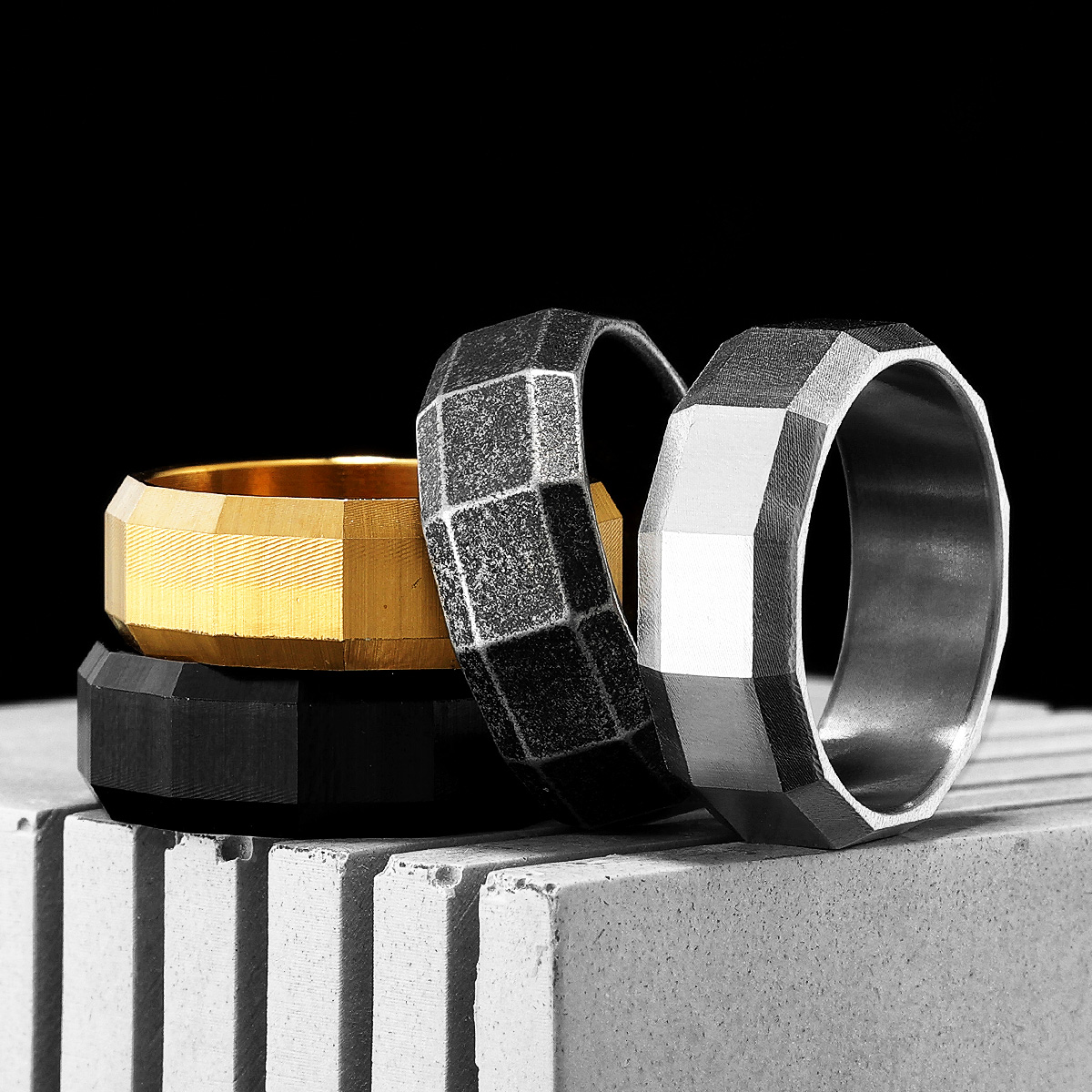 Geometric Cuts Men Rings Stain - Vintage Fashion Newtown ulasan dan harga
