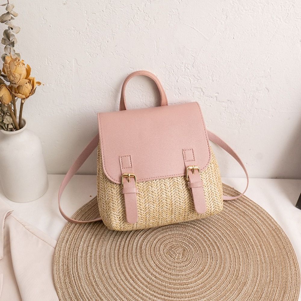 Fashion PU Leather Straw Backp - Vintage Fashion Look ulasan dan harga