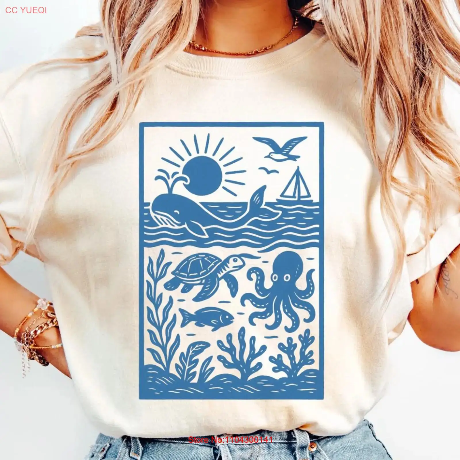 Vintage 90s Retro ocean shirt  - Turtleneck Knit 90S ulasan dan harga